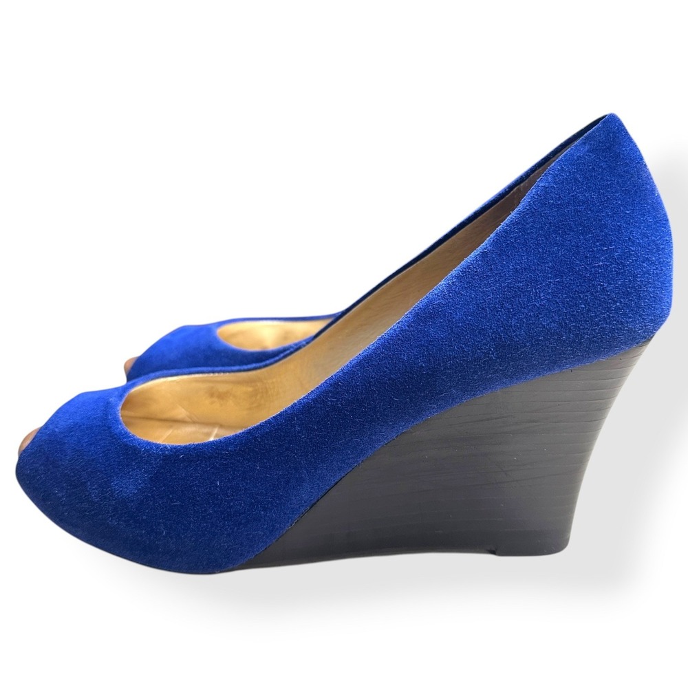 Lilly Pulitzer Womens Resort Wedge Chic Heels Blue 8.5M Peep Toe Suede Preppy - Picture 8 of 11